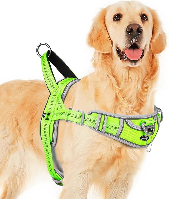 ADVENTUREMORE No Pull Dog Harness for Large Dogs, Sport Dog Halter Harness Reflective Breathable Dog Vest Escape Proof Dog Harness with Easy Control Front Clip Handle for Training Walking L Green