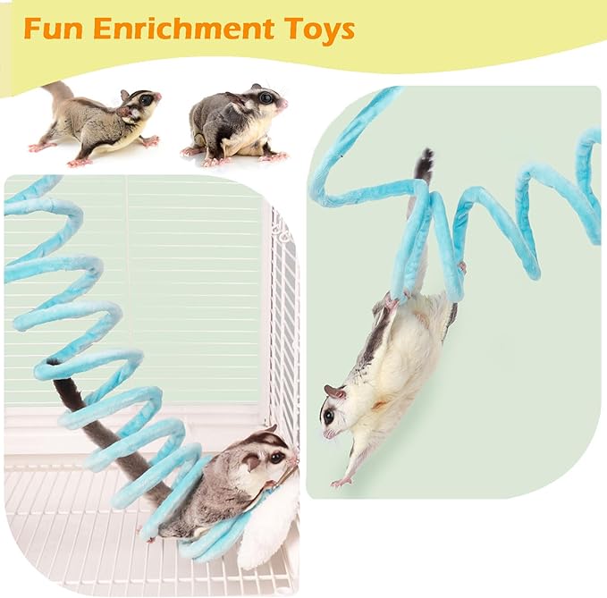 Sugar Glider Toys, Elastic Sugar Glider Climbing Ropes, Hanging Sugar Cage Accessories, Rat Enrichment Climbing Toys, Soft Touch Small Pet Swing Toy (3pcs Green & Blue & Yellow)