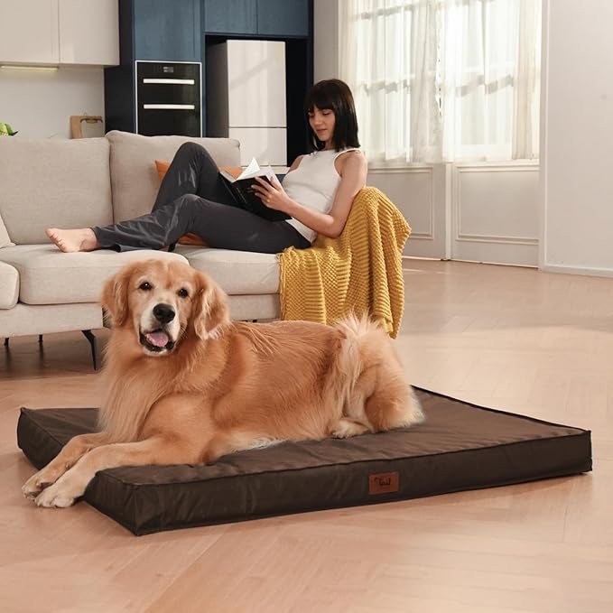 Outdoor Dog Bed for Small Dogs, Waterproof Dog Crate Bed for Medium Dogs Cats, Orthopedic Egg Crate Foam Pet Bed with Washable Removable Oxford Cover, Brown