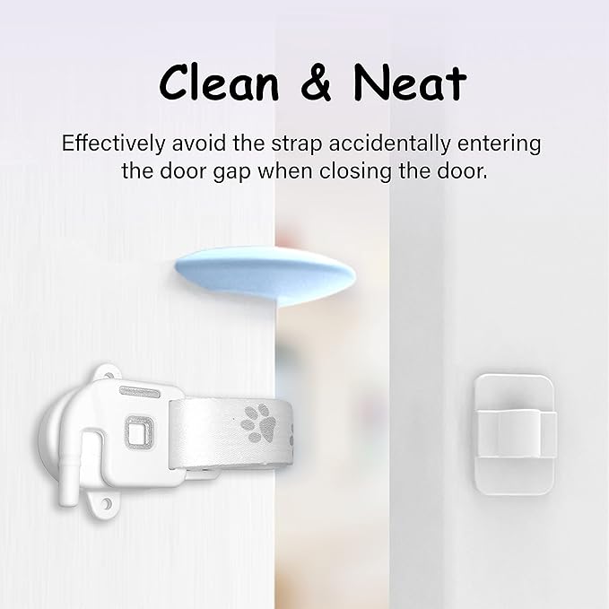 Adjustable Door Strap and Latch, Textile Cat Door Latch to Keep Dog Out of Litter Box, Economical Alternative of Pet Gates and Interior Cat Door, Magnetic with Stopper 1 Pack