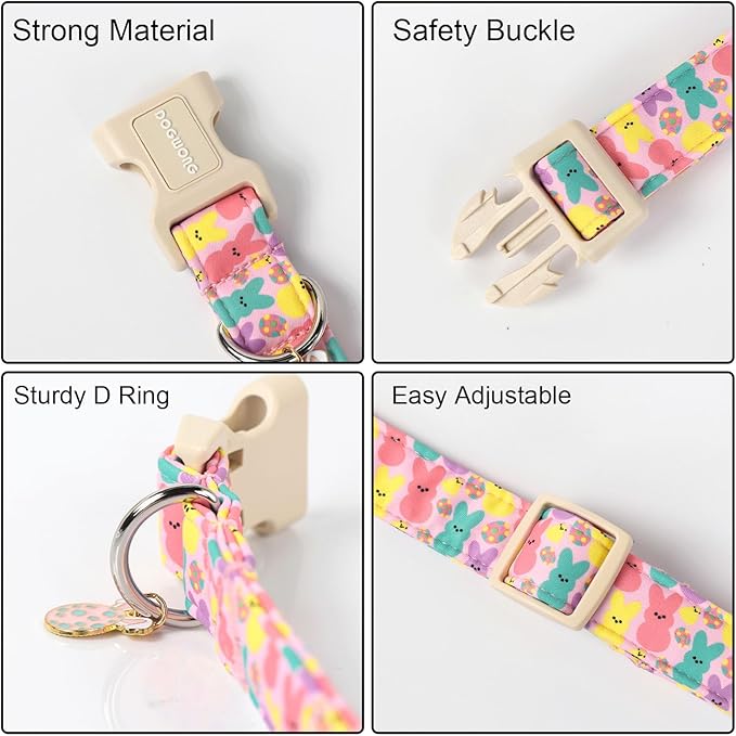 DOGWONG Cute Bunny Eggs Easter Dog Collar - Pink Babbit Pet Collar for Small & Medium Dogs