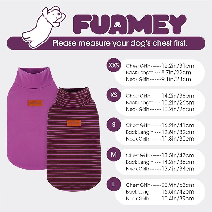 FUAMEY 2 Pack Dog Fleece Vest for Extra Small Dogs,Puppy Stretchy Dog Sweatshirts Warm Dogs Pullover Winter Pet Sweaters with Leash Hole Puppy Turtleneck Sleeveless Purple Stripes XXS