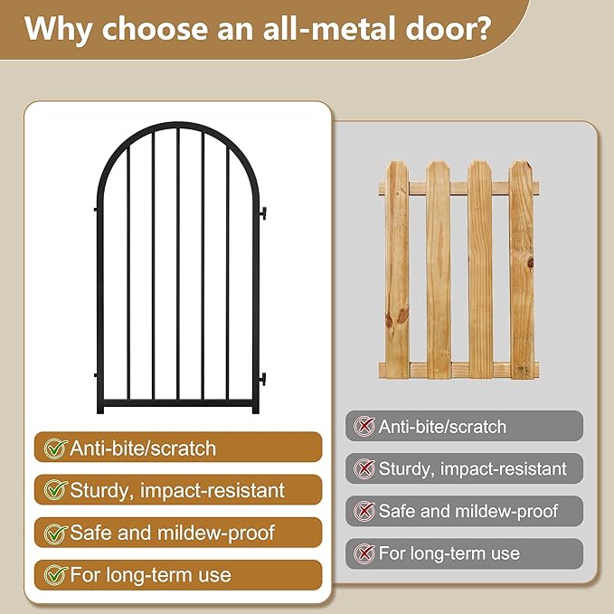 Full Metal Dog Gate with Door for Indoor Outdoor, 32" Tall Free Standing Pet Dog Fence, 72" Extra Wide Pet Gates for Stairs, Hallways, Doorways, Kitchen, Decks, Yards (Black, 4 Panels)