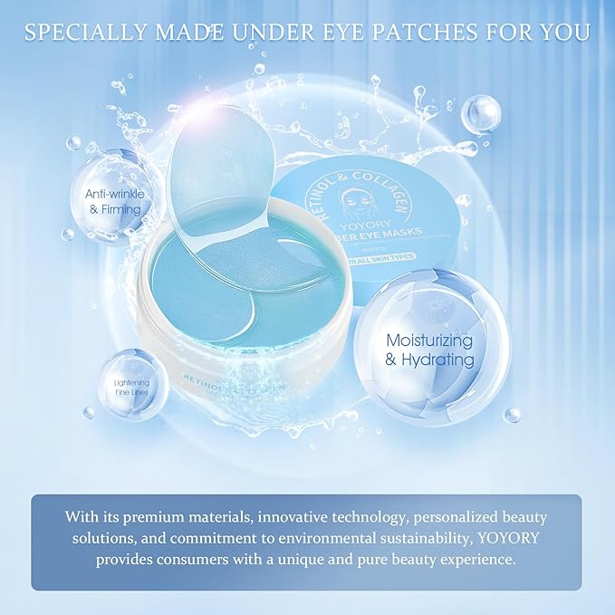 Under Eye Patches Masks - for Dark Circles, Puffy Eyes, Wrinkles, Fine Lines, Eye Bags Treatment with Collagen and Hyaluronic Acid,Anti-Aging & Cooling, Hydrating and Moisturizing (60 Pcs) Blue
