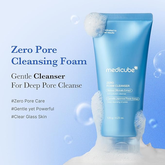 medicube Facial Cleanser Zero Foam Cleanser | Daily Gentle Cleansing Foam for Sensitive Skin | Excess Sebum Control, Hydration, Pore Minimization | Korean Skincare, 4.23 oz