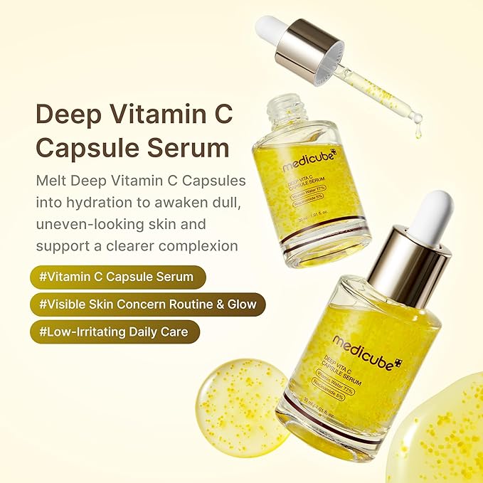 medicube Deep Vitamin C Capsule Serum | Hydrating Vitamin C Serum for Dull & Uneven-Looking Skin with Visible Concerns | Liposome Capsules for Smooth, Radiant Texture | Korean Skincare 1.01 fl.oz