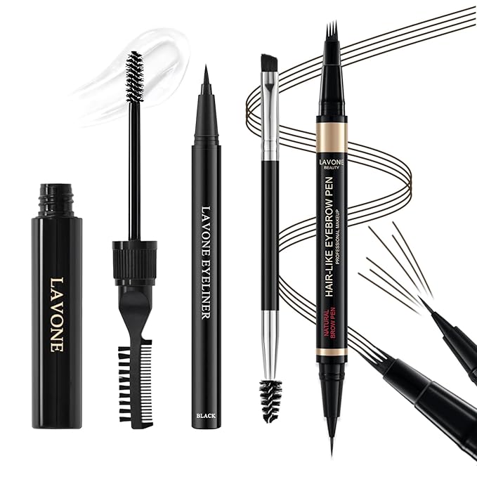 Eyebrow Pencil Kit, with Microblading Eyebrow Pen, Clear Eyebrow Gel, Eyeliner, Dual-ended Eyebrow Brush, Eyebrow Pencils for Women, Waterproof, Smudge Proof, Long Lasting Makeup Formula - Ash Brown