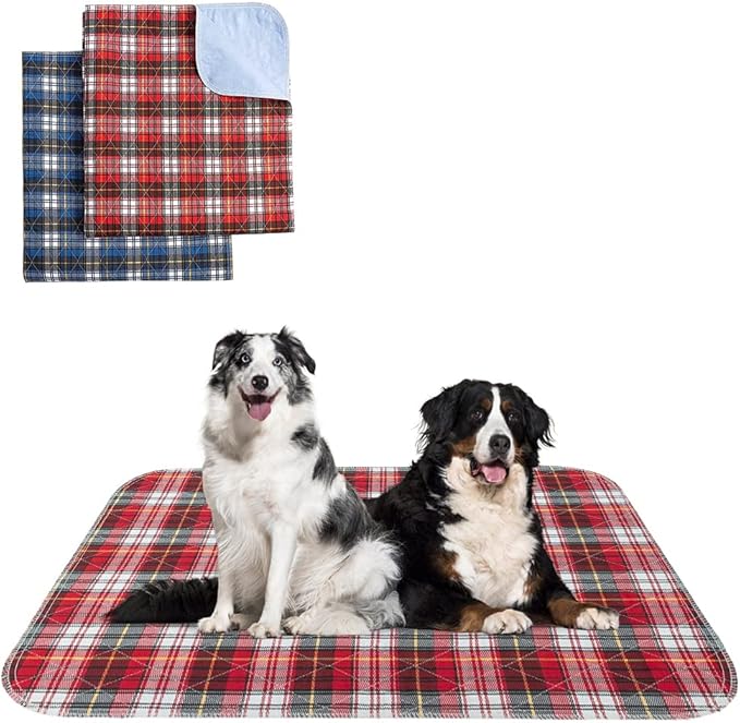 KOOLTAIL Washable Pee Pads for Dogs - Waterproof & Non-Slip Plaid Puppy Potty Training Pads, Reusable Whelping Pads, Dog Food Feeding Mat, 36"x41"