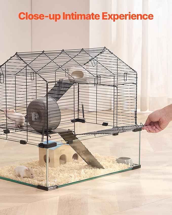 VEVOR Hamster Cage, 360° Viewing Transparent Hamster Habitats, Small Animal Cage, 22.8 x 15 x 21.3 in, Ventilated Pet Mouse Cages with Water Bottle, Portable Hamster House for Rats, Guinea Pigs