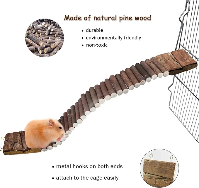 Hamiledyi Hamster Suspension Bridge Rat Long Bendy Bridge Wooden Climbing Ladder Cage Accessories for Syrian Hamster Gerbil Mouse Rat(21.6x2.7 inch(L*W))