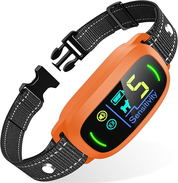 Dog Bark Collar for Large Medium Small Dogs, Rechargeable Smart Bark Collar, Anti Barking Training Collar with 5 Adjustable Sensitivity Beep Vibration (Orange)