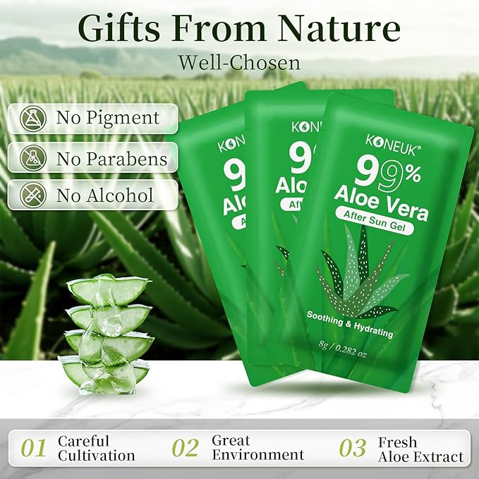 50 Pack Aloe Vera Gel for Face, Hair, Body, Skin, Sunburn Relief, 99% Pure Aloe Vera Gel for All Skin Types, Bulk Aloe Gel Travel Size for Soothing After Sun Skin Care Relief