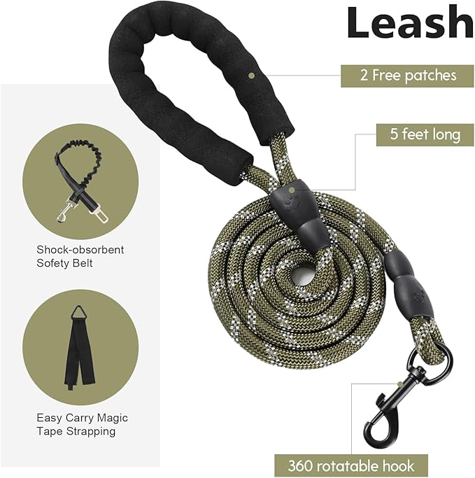No Pull Tactical Dog Harness for Large Dogs, Escape Proof Molle Dog Vest Harness and Leash Set, Adjustable Military Service Dog Harness with Handle for Medium Large Dogs(Green, L)