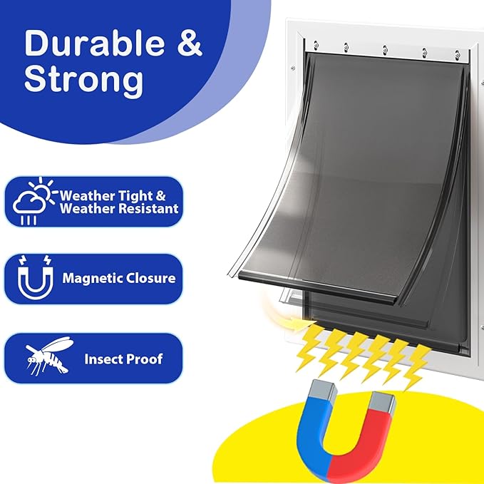 2 Pack Large Dog Door Replacement Flaps with Screws, Compatible with Petsafe Freedom Doggie Doors, PAC11-11039 10 1/8" X 16 7/8" Magnetic Closure, Weather Resistant Flexible (Smoky Translucent)