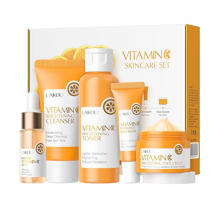 LAIKOU Skin Care Set, Facial Skin Care Products, Skin Care Kit with Vitamin C Serum, Cleanser, Toner, Eye Cream, Face Cream 5pcs for Women Teen Girls Mom Daughter Lover Mother's Day Birthday Christmas