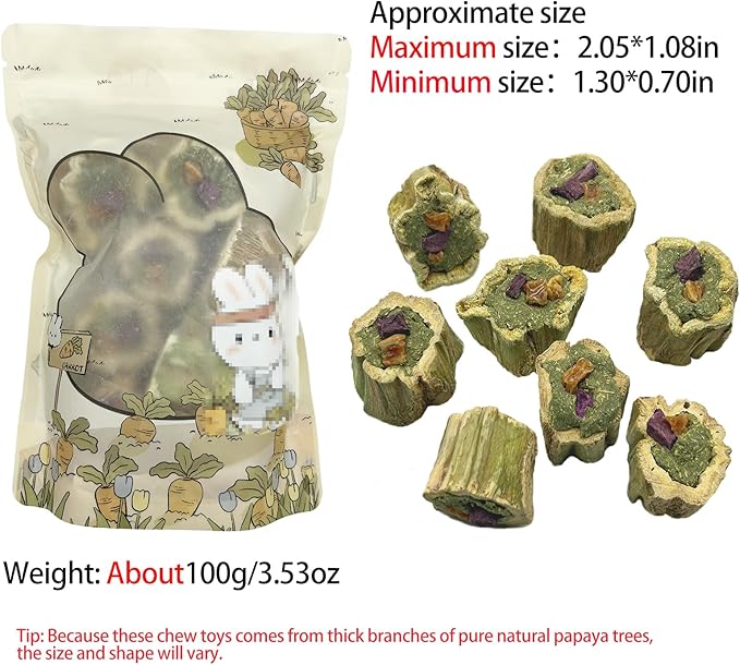Rabbit Chew Toys Guinea Pig Treats Natural Papaya Wood Chew Sticks for Teeth Bunny Guinea Pig Hamster Chinchilla