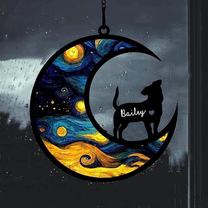 NAZENTI Personalized Dog Suncatcher Memorial Ornament, Dog on Moon for Suncatcher Gifts, Memorial Gift Loss of Dog, Gifts for Dog Lovers Loss of Dog, Memory Remember Dog, Sympathy Dog Window A09