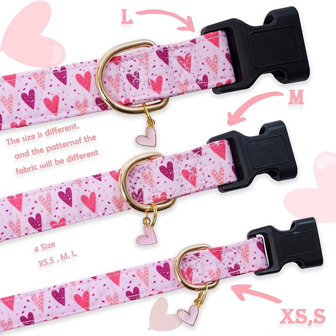Faygarsle Dog Collar for Small Medium Large Dogs Cute Puppy Collars Valentine's Day Heart Print Dog Collar Pink and Purple Hearts M