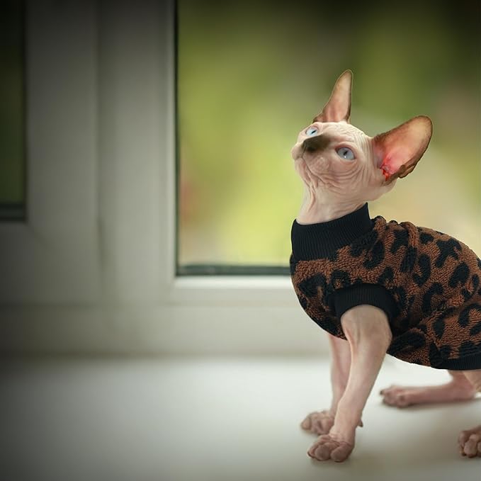 PUMYPOREITY Cozy Fleece Cat Sweater - Stretchy & Warm Knitted Cat Shirt, Super Soft Kitten Sweater, Machine Washable Pet Clothing for Comfort & Style, Brown, XS