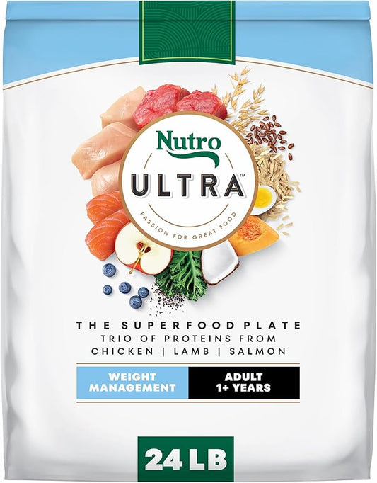 Nutro Ultra Adult Weight Management Dry Dog Food, Chicken, Lamb and Salmon Protein Trio, 24 lb Bag