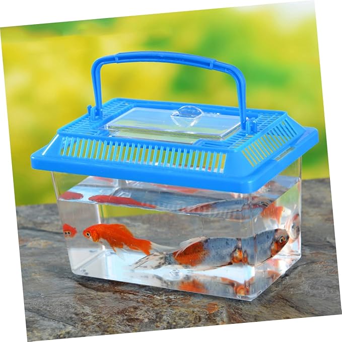 STOBOK Portable Fish Tank Handheld Aquarium 6X4X3.7 Inch Transparent Turtle Box Plastic Breeding Case with Handle for Small Pets Travel and Reptile Carrier