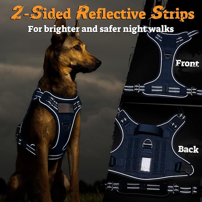 rabbitgoo Dog Harness for Large Dogs No Pull, Tactical Service Pet Vest with Molle and Control Handle, Adjustable and Reflective Military Harness for Easy Walking and Training, Blue, XL