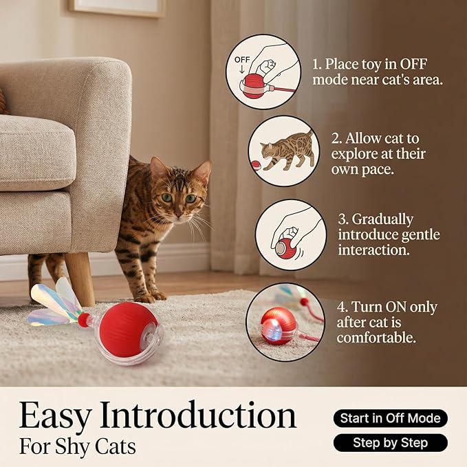 JBD Interactive Cat Toy Ball for Indoor Cats - Silent Automatic Rolling & Self Moving Electric Kitten Toys, USB Rechargeable Smart Ball with Tail, Motion Activated Hunting Exercise for Bored Cats