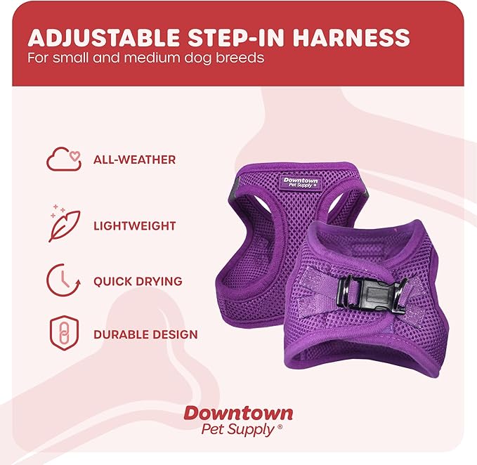 Downtown Pet Supply Step-in Dog Harness – No Pull, Adjustable Padded Mesh with Reflective Trim, Secure Buckle Strap – Comfortable & Breathable Small Dog Harness, Medium, Purple