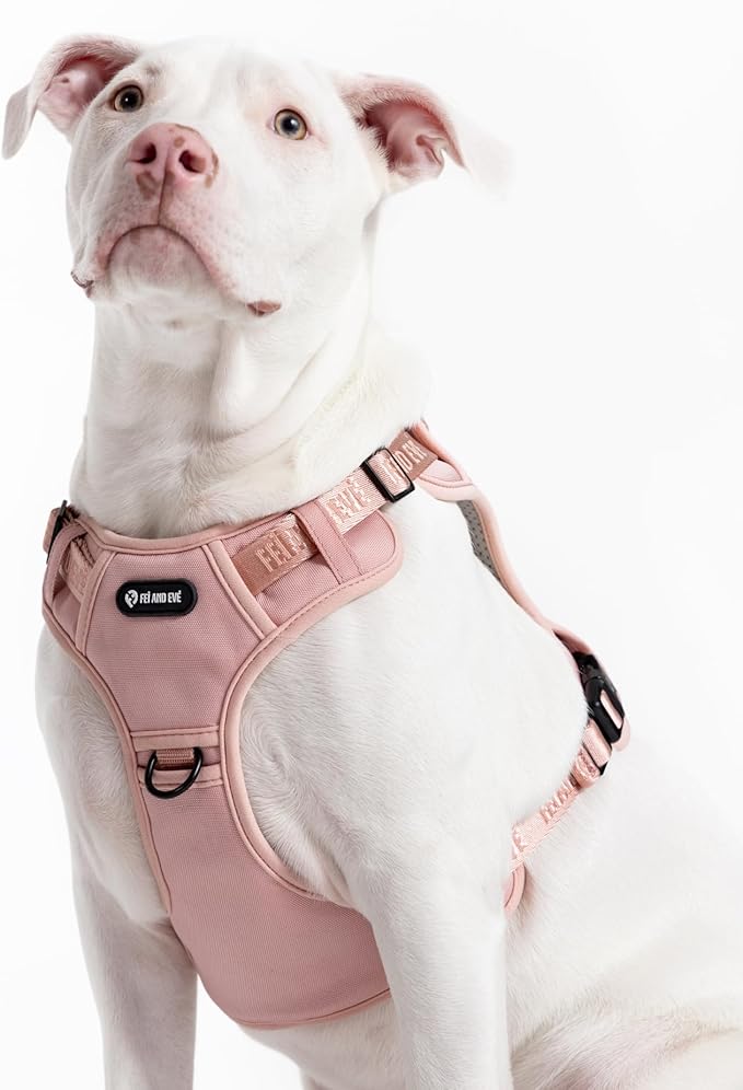 2025 New Edition, Fei & Eve Classic Dog Harness - Quick-Release Buckles | 3-Point No-Pull Control | Heavy-Duty 900D Nylon | Dual Safety Handles | Breathable Mesh | Adjustable Fit | Large,Pink
