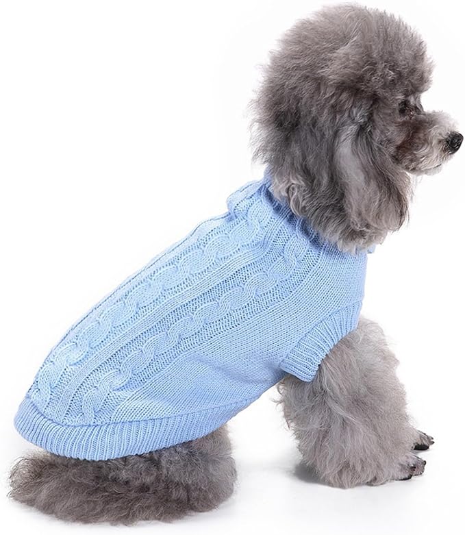 Small Dog Sweaters Knitted Pet Cat Warm Dog Sweatshirt Winter Clothes Kitten Puppy Sweater (X-Small,Light Blue)