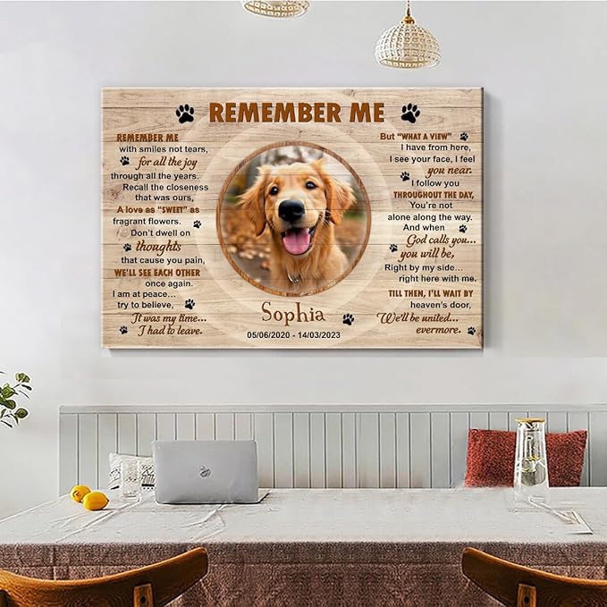 S101611 Dog Memorial Landscape Canvas Gift for Lovers, Remember Me Personalized With Picture Date for Mom Dad