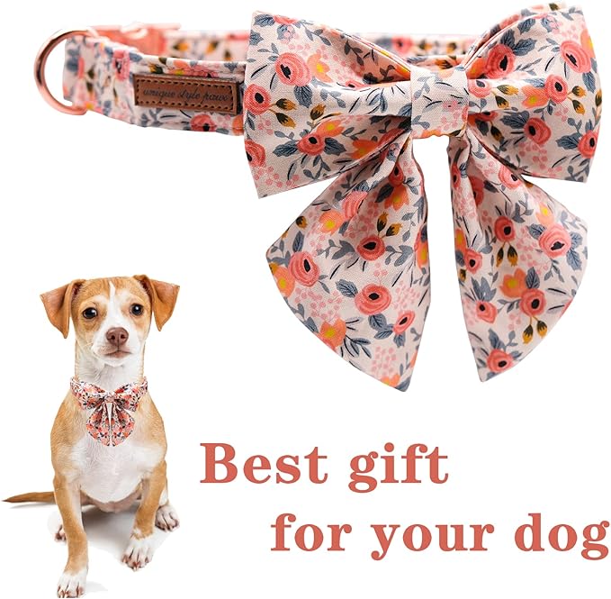 Unique style paws Dog Collar with Tie Adjustable Pink Bowtie Puppy Collars for Small Medium Large Dogs and Cats-M