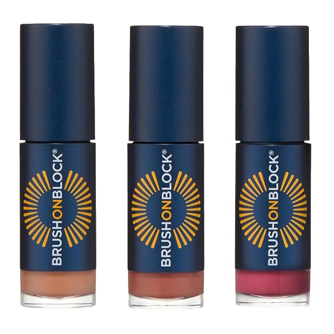 Brush On Block Sun Shine Protective Lip Oil 3 Color Variety Pack, Broad Protection Hydrating SPF 30 Mineral Sunscreen, Cruelty-Free, Gluten-Free, & Vegan | Nude Tint, Fig, & Peony
