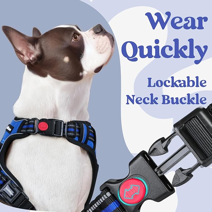 rabbitgoo Dog Harness for Large, No Pull Pet Harness with 3 Buckles, Adjustable Soft Padded Vest with Control Handle, Walking Reflective Pet Vest for Large Dogs, Blue, L