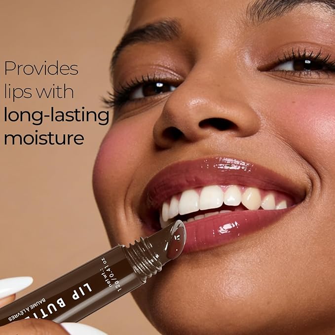 Deep Hydrating Lip Butter Balm - Hydrating Lip Treatment with Glossy Finish, Shea Butter, Vitamin E, Peptides & Hyaluronic Acid - Vegan, Non-Sticky, Lip Care - 2 Pack (Brick Brown-Unsented)