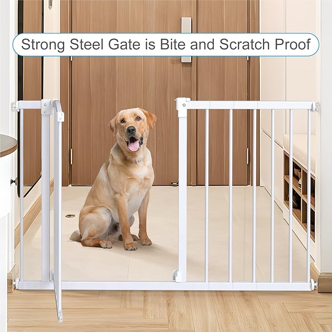 Great Gates Pet Gate - Durable Steel Gate for Stairs - Self-Closing Door & 2-Step Child Proof Lock - Wall-Friendly Dog Gates for Doorways (Fits Most) - 29.8"- 36.4", 28” Tall
