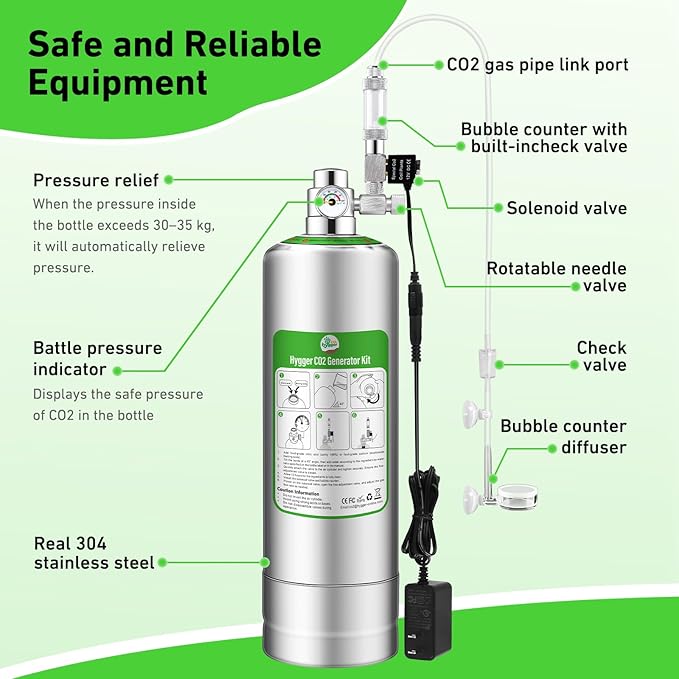 2L Aquarium CO2 Generator System, CO2 System Kit with Regulator and Needle Valve for Aquarium Plants Tanks