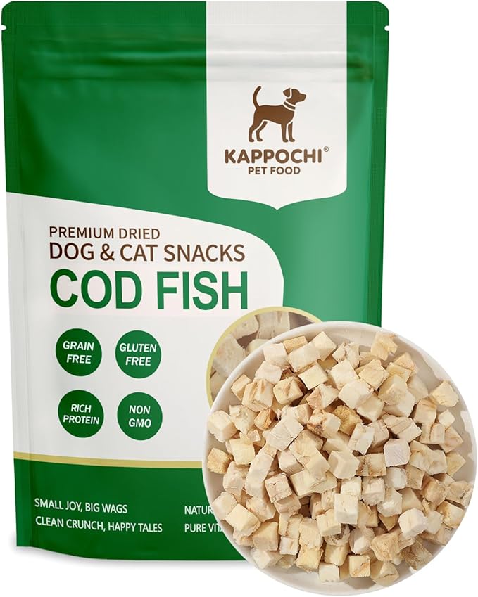 Freeze-Dried Cod Fish Cat Dog Treats, 1.76oz(50.0g), 100% Single Ingredient High Protein Training Treats, Rich in Omega, Natural & Raw, No Additives, Grain Free, Gluten Free