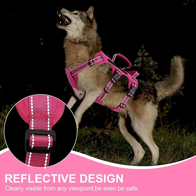 Escape Proof Dog Harness for Large Medium Sized Dogs Six Point Adjustable, Service Dog Vest Harness and Leash Set, No Pull Dogs Harnesses with Handle, XL Dog Harnesses for Walking(Pink, XL)