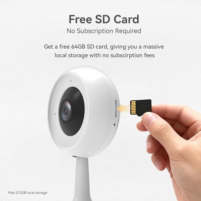 Indoor Camera for Home, 3MP Indoor Camera no Subscription Baby Monitor for Google TV Display, No Monthly Fee, 2-Way Audio, Night Vision,Human Motion Pet Detection with Free 64GB Card