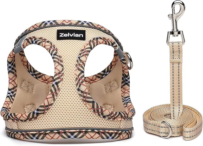 Cat Harness and Leash Set for Walking, Escape Proof Adjustable Soft Mesh Kitten Harness with Reflective Strips, Breathable No-Choke Pet Vest for Small Cats or Puppies(Beige,S)