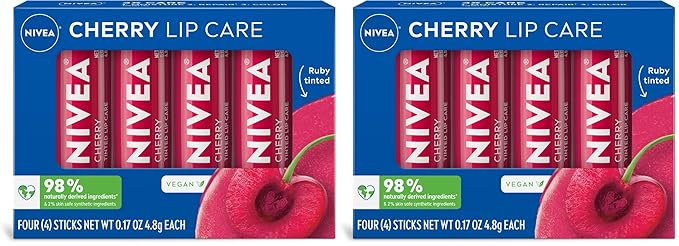 NIVEA Cherry Lip Care,Ruby Tinted Lip Balm Pack with Shea Butter,Nourishing Oils and Vitamin C & E,3-in-1 Moisture,Repair and Color,0.17 Oz Stick,(Pack of 8)