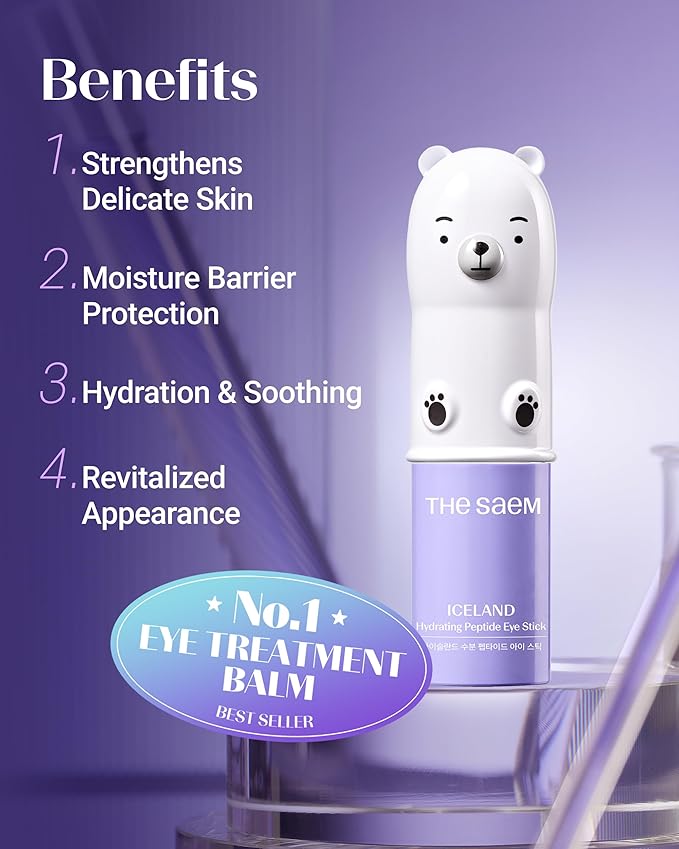THESAEM Iceland Hydrating Peptide Eye Stick 0.38 oz 2 Pack - Elasticity, Cooling, Moisturizing Eye Balm for Loose Skin – Under Eye Treatment - Balm to Smooth Skin Texture - Daisy Flower Scent