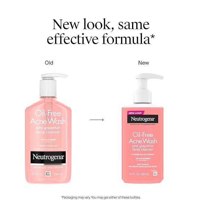 Neutrogena Oil-Free Acne Wash Pink Grapefruit Facial Cleanser - with Salicylic Acid for Clear Skin, Daily Face Wash for Oily & Acne-Prone Skin, Deep Cleansing Treatment, 9.1 fl. oz. Bottle