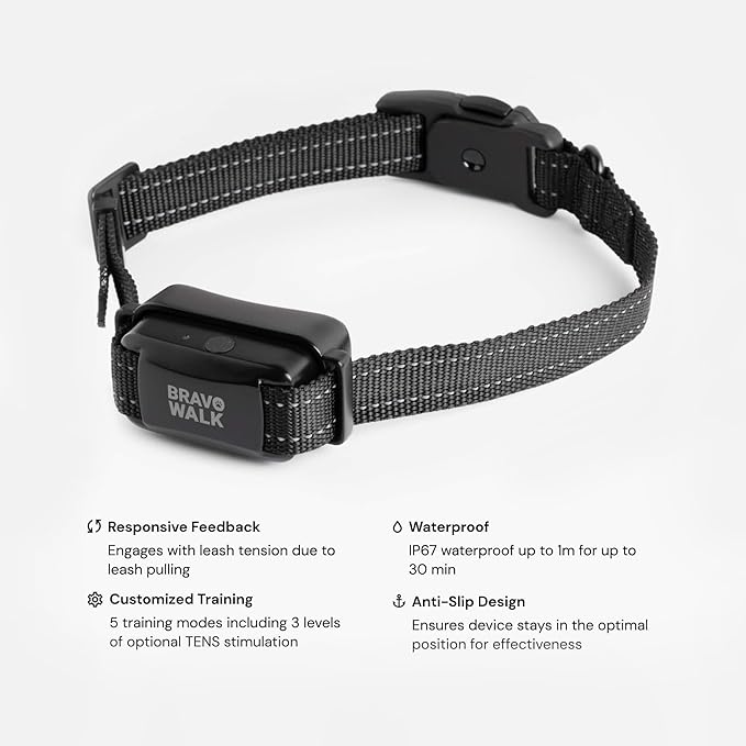 Pro No-Pull Dog Training Collar for Happier Walks, Rechargeable and Waterproof, Hands Free Device with No Remote Needed, Anti-Slip, and Safe-to-use for Medium and Large Breed Dogs (Large)
