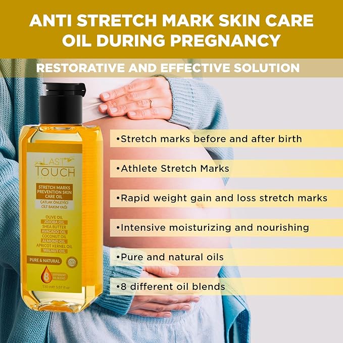 Pregnancy & Postpartum Skincare for Stretch Marks-Body Oil for Scars, Stretch Marks and Moisturizing-Safe for Pregnancy & Breastfeeding - Paraben-Free-8 Different Natural and Pure Oils-5.07 Fl Oz.