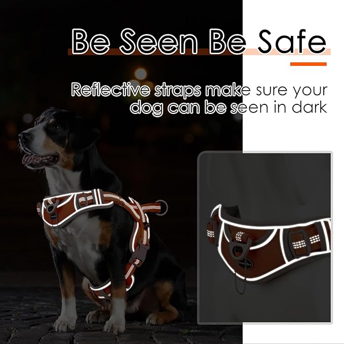 ADVENTUREMORE Dog Harness for Large Dogs No Pull, Sport Dog Halter Harness Reflective Breathable Dog Vest Escape Proof Dog Harness with Easy Control Front Clip Handle for Training Walking L Orange
