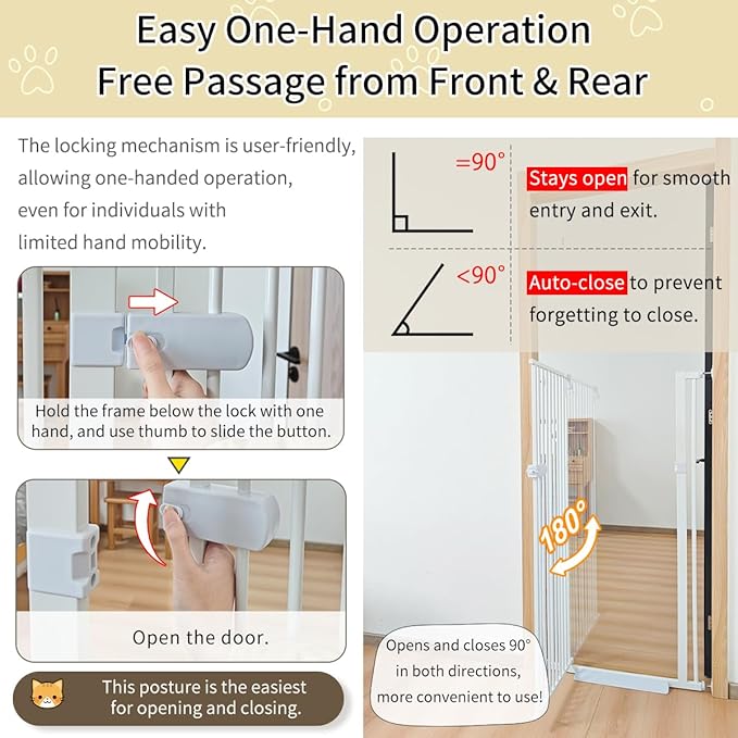 Lumizone Extra Tall Cat Gate 55.12" High Pressure Mounted Extra Wide 2025 New (17 Sizes) 1.37" Gap No Drilling Auto-Close One-Handed Operation Tall Pet Gate for Dogs(White, 55.12" H x 29.92"-46.64" W)