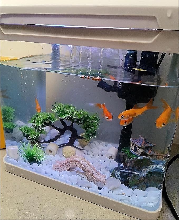 Small Japanese Fish Tank Decorations Set, Suitable for Aquariums up to 5 Gallon or Fish Bowl, Includes Small Decorations Artificial Plastic Plants Fish Tank House