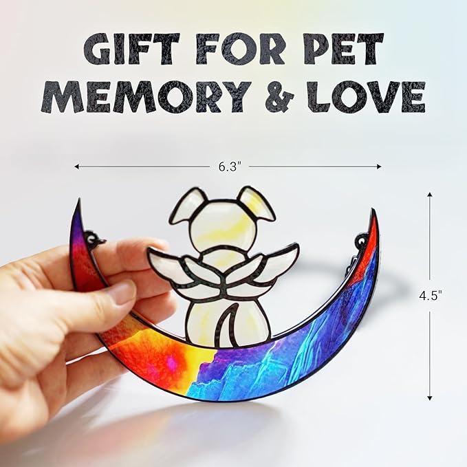 Stained Glass Angel Dog Memorial Suncatcher, Memorial Window Hanging Gifts for Loss of Dog | Sympathy Gifts | Passing Away Remembrance Memory Ornaments for Pet Lovers | Pet Bereavement